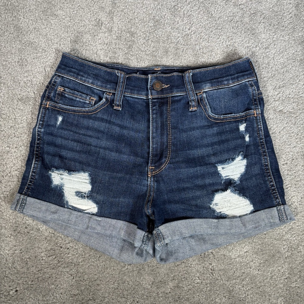 Hollister Jean Shorts Womens 5 W27 High-Rise Dark Wash Blue Denim Stretch Cuffed